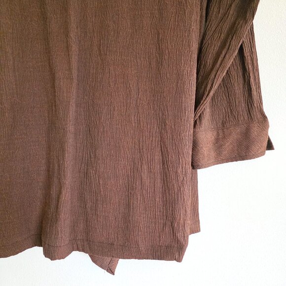Ali Miles Copper Brown Artsy Modern Crepe Blouse Geometric Oversized Buttons - Picture 11 of 11